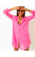 Natalie Shirtdress Cover-Up - Roxie Pink - Poly Crepe Swirl Clip