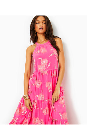 Beccalyn Halter Maxi Dress - Roxie Pink - Anniversary Silk Clip