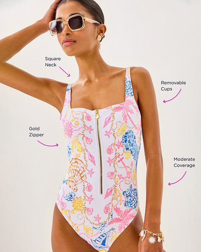 ★PLAGE_seoul★ Easy Fit Swim Set_Off White Emil One-Piece Swimsuit - Multi Barefoot Beachcomber