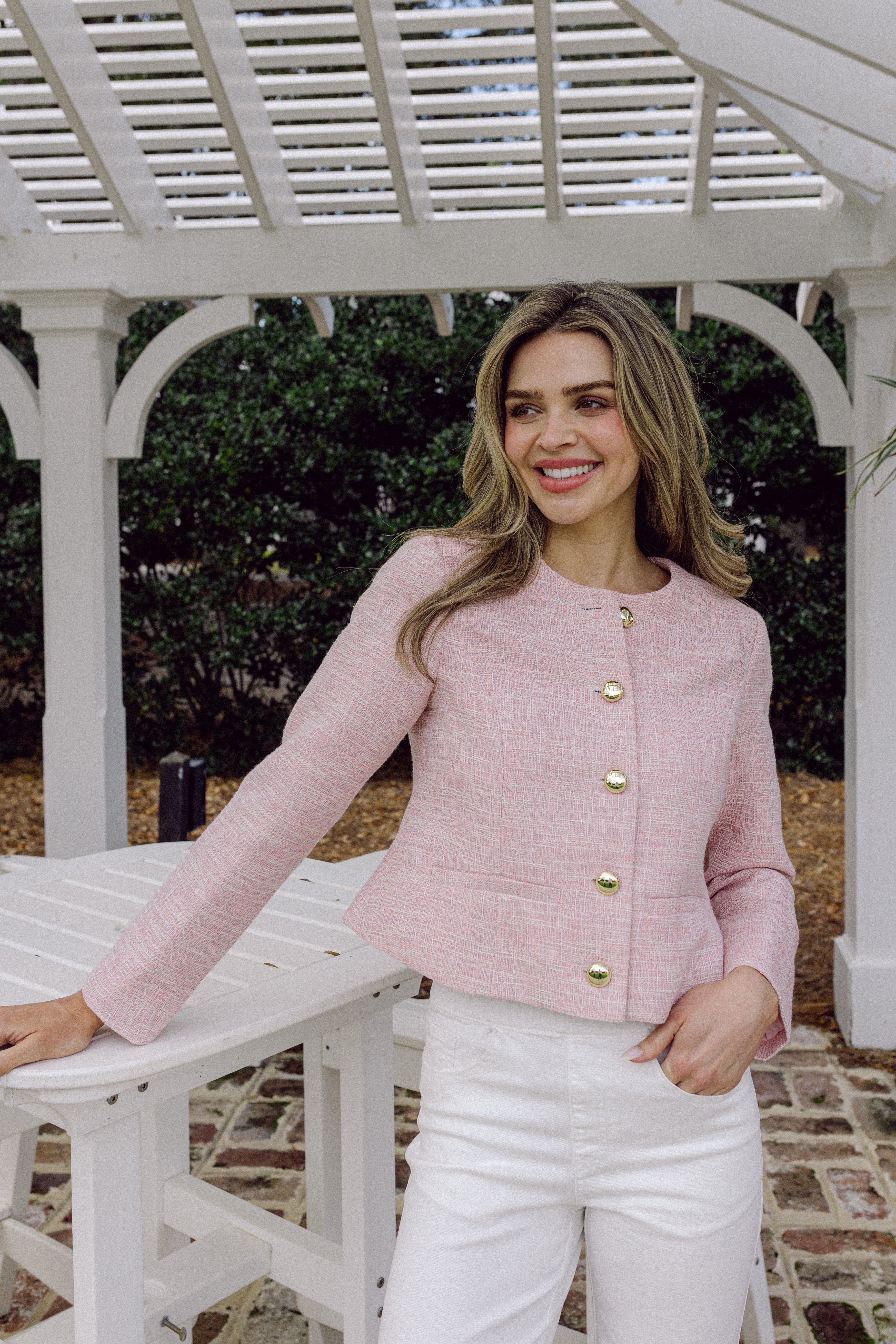Tweed Button Front Jacket - Blush – Pink of the Pines