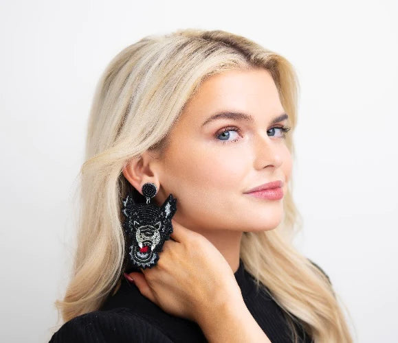 Beaded Wolf Earrings Pink of the Pines