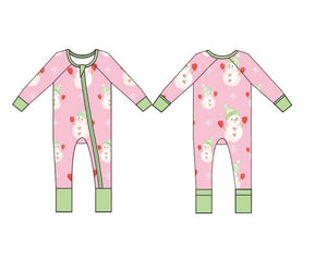 Snowman Zipper Onesie - Pink