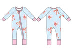 Candy Cane Bows Zipper Onesie - Blue/Pink