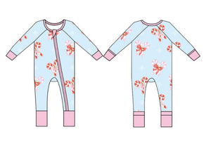 Candy Cane Bows Zipper Onesie - Blue/Pink