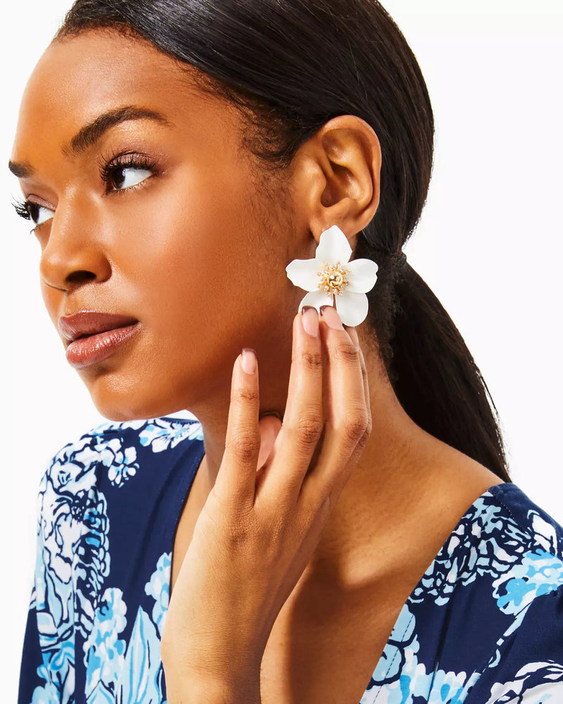 Oversized Orchid Earrings - Resort White