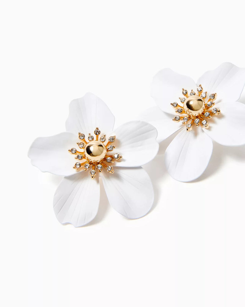 Oversized Orchid Earrings - Resort White