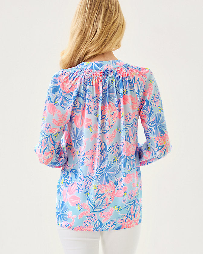 Elsa Silk Top - Multi Elephant Splash