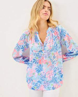 Elsa Silk Top - Multi Elephant Splash
