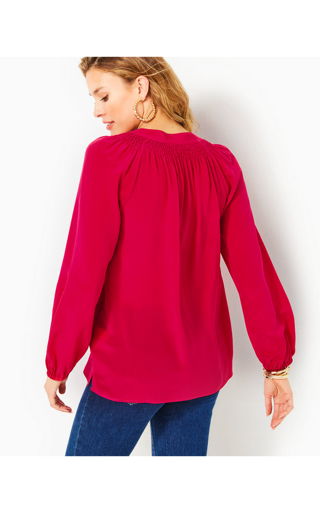 
            
                Load image into Gallery viewer, Elsa Silk Top - Poinsettia Red
            
        