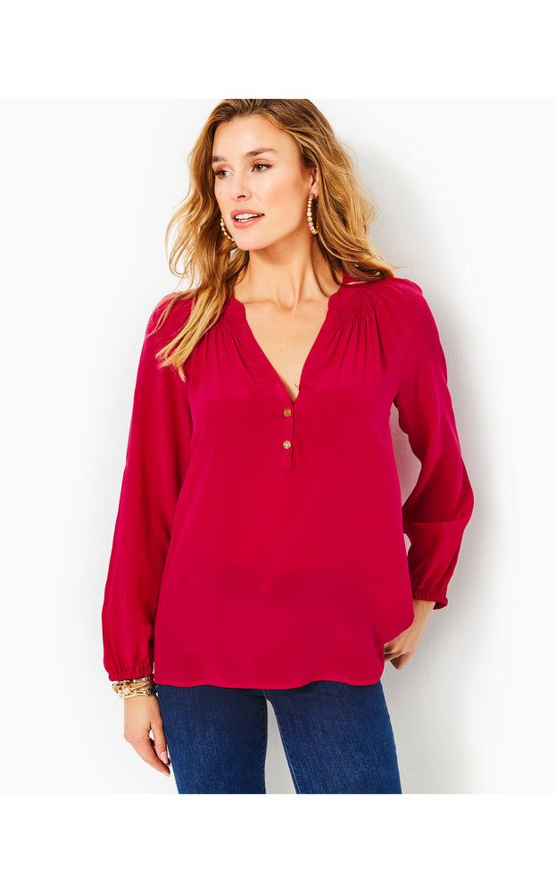 
            
                Load image into Gallery viewer, Elsa Silk Top - Poinsettia Red
            
        
