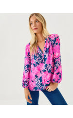 Elsa Silk Top - Starlight Navy Once And Floral