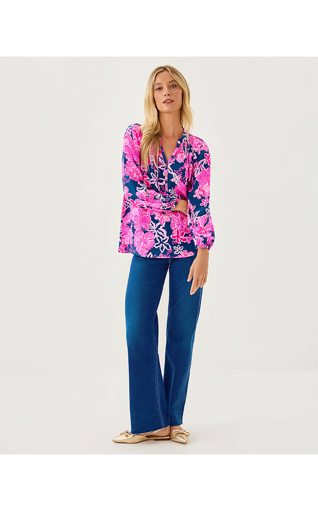 Elsa Silk Top - Starlight Navy Once And Floral