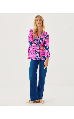 Elsa Silk Top - Starlight Navy Once And Floral