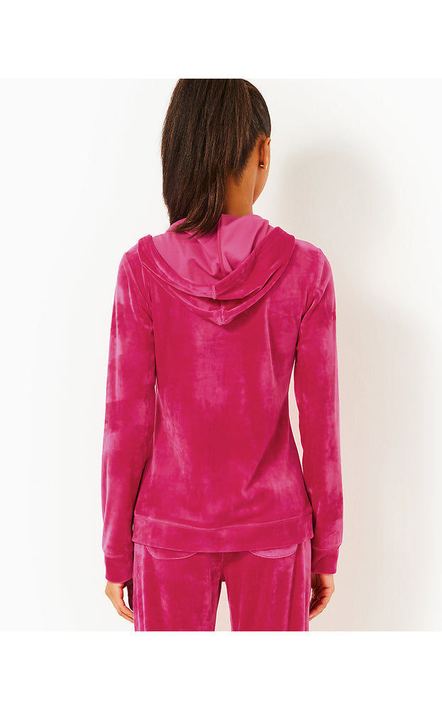 Larina Velour Zip-Up Hoodie - Raspberry Rouge