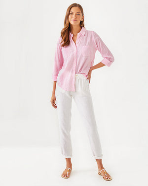Sea View Button Down Top - Conch Shell Pink - LTWT Oxford Stripe