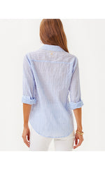 Sea View Linen Button Down Top - Jacaranda Blue - LTWT Oxford Stripe