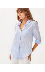 Sea View Linen Button Down Top - Jacaranda Blue - LTWT Oxford Stripe