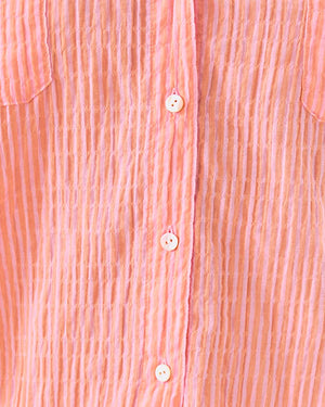Sea View Button Down Top - Papaya x Conch Shell Pink LTWT Oxford Shirting Stripe