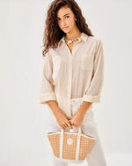 Sea View Button Down Top - Wicker Tan LTWT Oxford Stripe