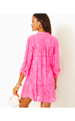 Natalie Shirtdress Cover-Up - Roxie Pink - Poly Crepe Swirl Clip