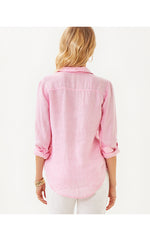 Sea View Linen Button Down Top - Conch Shell Pink X Resort White