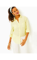 Sea View Linen Button Down Top - Finch Yellow - You Drive Me Daisy Embroidered Linen