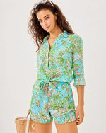 Sea View Linen Button Down Top - Fresh Water Blue Sunbathers Bliss