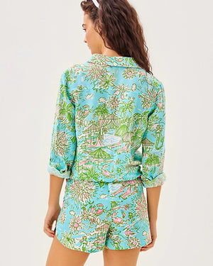 Sea View Linen Button Down Top - Fresh Water Blue Sunbathers Bliss