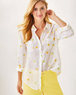 Sea View Linen Button Down Top - Honeycomb - Lemon Bee Half Drop