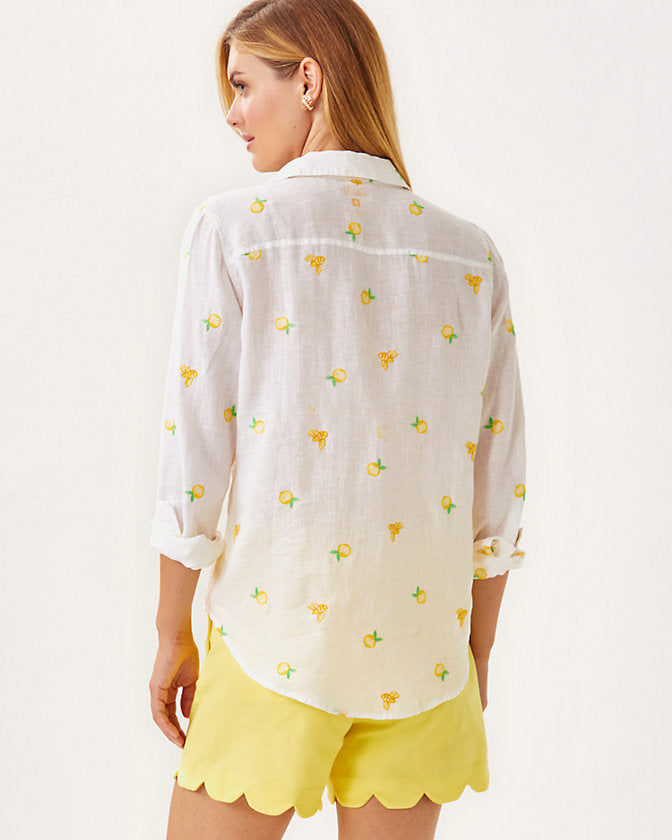 Sea View Linen Button Down Top - Honeycomb - Lemon Bee Half Drop