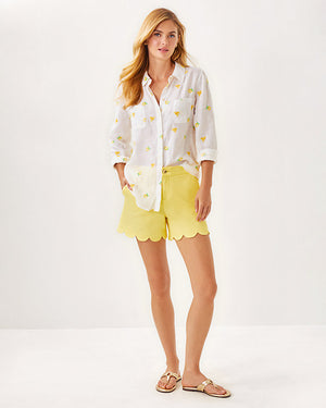 Sea View Linen Button Down Top - Honeycomb - Lemon Bee Half Drop