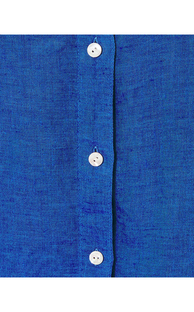 Sea View Linen Button Down Top - Martinique Blue X Blue Med