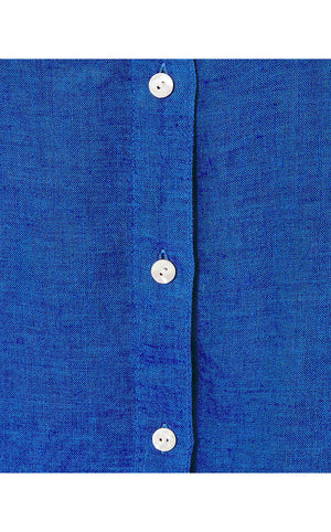 Sea View Linen Button Down Top - Martinique Blue X Blue Med