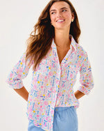 Sea View Linen Button Down Top - Multi Summer Serenade