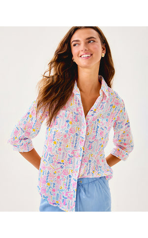 Sea View Linen Button Down - Multi Summer Serenade
