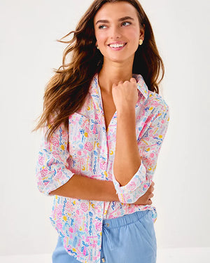 Sea View Linen Button Down Top - Multi Summer Serenade