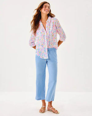 Sea View Linen Button Down Top - Multi Summer Serenade