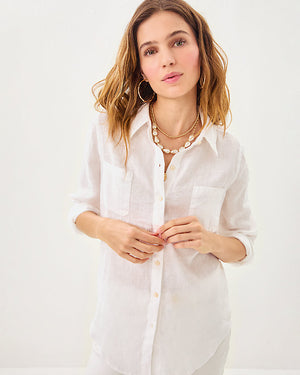Sea View Linen Button Down Top - Resort White