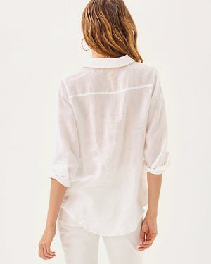 Sea View Linen Button Down Top - Resort White