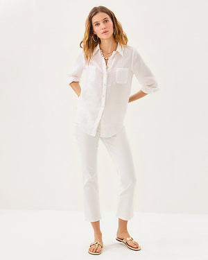 Sea View Linen Button Down Top - Resort White