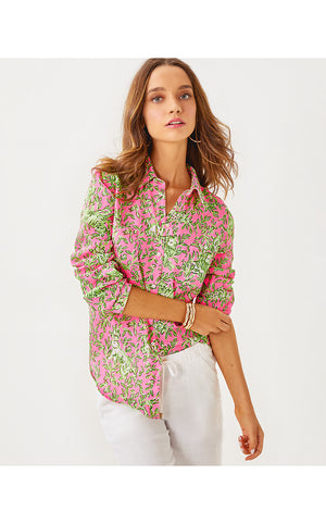 Sea View Linen Button Down Top - Rousseau Pink- Mane Character Energy