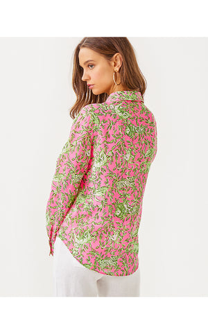 Sea View Linen Button Down Top - Rousseau Pink- Mane Character Energy