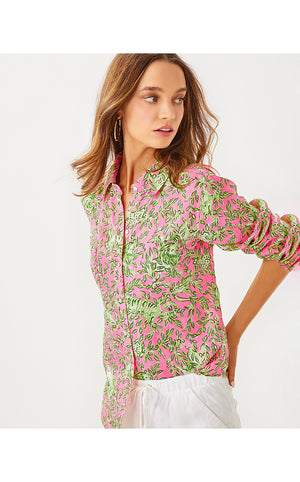 Sea View Linen Button Down Top - Rousseau Pink- Mane Character Energy