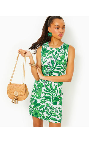 Mila Stretch Shift Dress - Fiddle Leaf Green Escape Plan Engineered Woven Dress