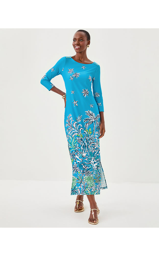 UPF 50+ ChillyLilly Seralina Maxi Dress - Tangier Teal Safari Social Engineered Chilly