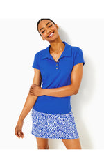 UPF 50+ Luxletic Frida Scallop Polo Top - Martinique Blue