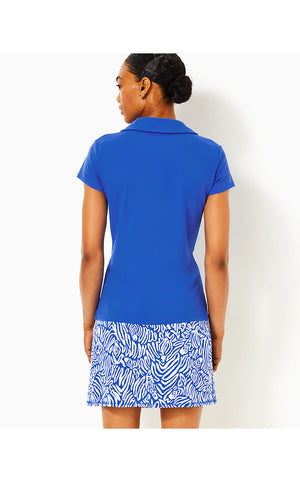 UPF 50+ Luxletic Frida Scallop Polo Top - Martinique Blue