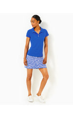 UPF 50+ Luxletic Frida Scallop Polo Top - Martinique Blue