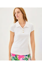 UPF 50+ Luxletic Frida Scallop Polo Top - Resort White