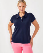 UPF 50+ Luxletic Frida Scallop Polo Top - True Navy